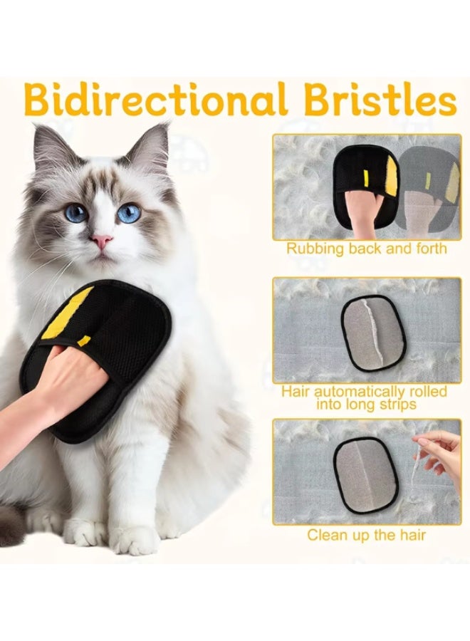 قفازات تنظيف الحيوانات الأليفة ذات وجهين، قفازات قابلة لإعادة الاستخدام لإزالة شعر الكلاب والقطط للغسل والتنظيف والتنظيف بالفرشاة، قفازات مضادة للكهرباء الساكنة للحيوانات الأليفة ذات الشعر الطويل/القصير - مجموعة من 4 قفازات (أصفر وأسود) - Image 5